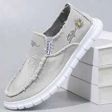 Women's Embroidered Slip-On Casual Shoes With Raw Edge Craftsmanship, Suitable For Daily Walking, Shopping And Commuting, Comfortable And Lightweight, Easy To Match, Practical And Durable - 灰色 - 查看 5
