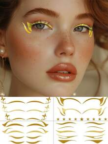 4 Sheets Gold Eye Tattoos Stickers Waterproof Temporary Glitter Face Tattoos Stickers For Daily Makeup Valentine's Day Festival Prom Christmas Holiday Date Dance Parties Accessories - Gold - View 11