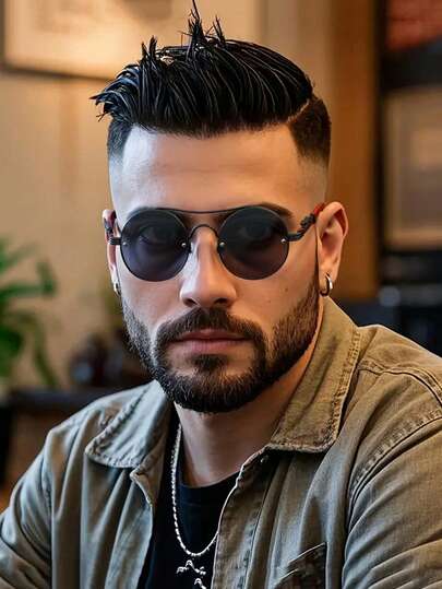 1 Pair Men's Metal Frame Round Business Style Retro Chic Minimalist Fashion Glasses, Suitable For Business Travel, Industry Conferences, Signing Ceremonies, New Product Launches