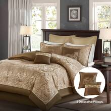 Regency Heights Elegant 8/24 Pieces Bed In A Bag Bedding Comforter Set,Faux Silk Comforter Jacquard Paisley Design Matching Curtains Down (8 Pieces Exclude Windows Panels),All-Season Essentials Home Textile For Queen-King-California King Size,Christmas Thanks Giving Gift - Brown-8 Pieces - 查看 4