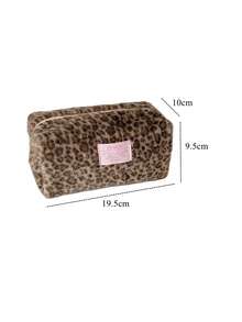 1pc Leopard Print Plush Makeup Bag, Leopard Pattern Winter Warm Makeup Pouch, Lipstick Case, Large Capacity Cosmetic Storage Bag, Multi-Functional Design, Suitable For Travel, Vacation, Home, Bathroom, Holiday Cosmetic Storage, Bathroom Accessories, Back To School Essential,Pouch,Makeup Pouch,Travel Essential - Multicolor - View 9