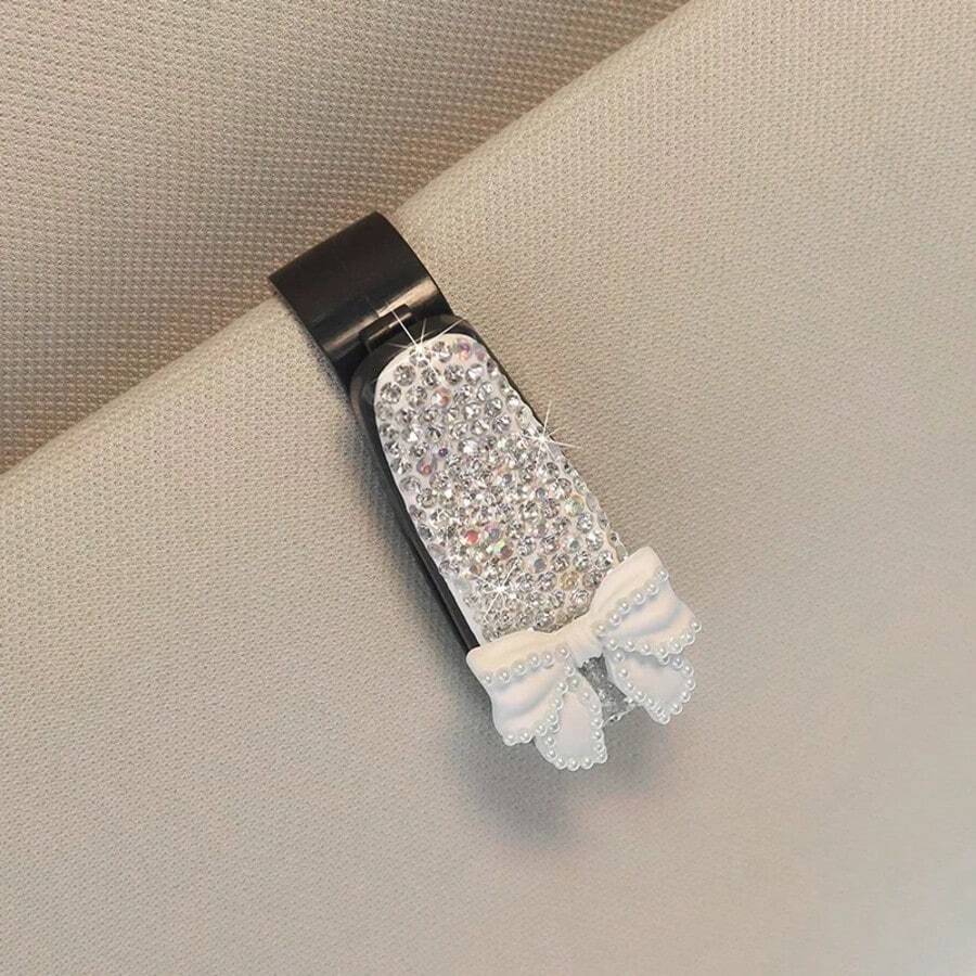 Multi-Functional Car Sun Visor Glasses Card Holder, Bling Rhinestone Decor Car Interior Accessories, Women - one-size - View 1