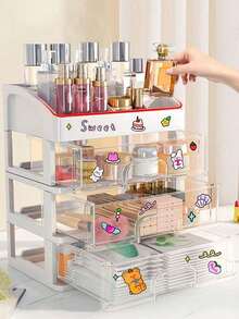 1 pièce Boîte de rangement de maquillage de luxe en plastique transparent. Couche supérieure pour les produits de soins de la peau, les ombres à paupières, les pinceaux, les surligneurs, les fonds de teint, les correcteurs, les rouges à lèvres. Couche inférieure pour les masques de beauté, les poudres, les tampons. Protège contre la poussière, gain d'espace. Présentoir et rangement cosmétique. - Transparent - Voir 6