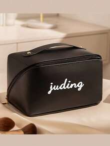 1 pieza Bolsa de maquillaje personalizada con nombre - Organizador de cosméticos de gran capacidad para viajes, cierre con cremallera, bolsa de aseo, unisex, blanco/negro - Regalo ideal para cumpleaños, Día de la Madre, Día de San Valentín, graduación, aniversario, herrajes dorados, estética - Multicolor - Ver 11