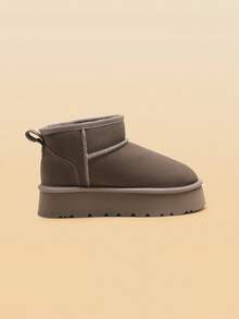 Women's Winter Furry Ankle Snow Boots,1.5 Inch Genuine Platform Booties Slip On Outdoor Indoor Shoes Fashion Warm Comfortable For Christmas Festival Commute Taupe Boots - 灰褐色 - 查看 8
