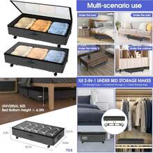 Almacenamiento 2 en 1 debajo de la cama con ruedas y tapas, contenedores de almacenamiento debajo de la cama de 50 l de capacidad con ventana transparente y etiqueta, organizador de almacenamiento(2Pack Negro) - Multicolor - Ver 1