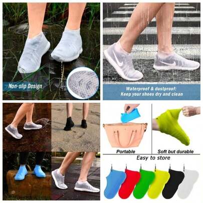 - Fundas de Silicona Reutilizables Impermeables para Zapatos, Protectores de Zapatos de Goma de Silicona Antideslizantes para nios, Hombres y Mujeres, Transparente, X - Large