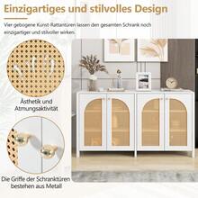 Modern Minimalist Style Sideboard With 4 Rattan Doors, Metal Handle, Simple Buffet Cabinet For Dining Room, Living Room, Kitchen (Natural Wood) - White + MDF - 查看 8