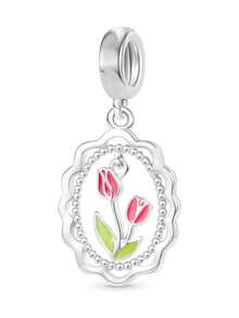 1 Hạt charm hình hoa hồng đỏ hình hoa anh đào nở rộ hình hoa tulip phù hợp với vòng tay rắn nguyên bản, vòng cổ hạt để làm đồ trang sức bạc 925 tự làm, quà tặng trang sức cho bé gái - Nhiều màu - Xem 7