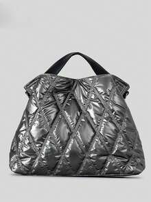 这款女士时尚绗缝羽绒托特包容量大，简约菱格纹设计，可个性化定制。可拆卸肩带和轻便斜挎设计，非常适合日常使用、通勤和聚会。也是一份很棒的节日礼物。 - 綠色 - 查看 14