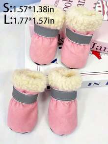 4PCS Thick And Warm Puppy Boots, Non Slip Shoes, Soft Sole, Wool Lining For Warmth, Windproof And Cold Proof, Adjustable Reflective Tape, Suitable For Indoor And Outdoor Wear In Autumn And Winter Seasons, Suitable For Various Small Dogs, Dog Autumn And Winter Gifts - Multicolor - View 10