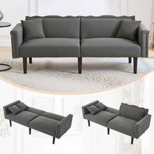 Modern 2-Seater Sofa Bed - Velvet Cover, 3-Level Adjustable Backrest And Gold Metal Legs - Elegant Sofa With Sleeping Function - Space Saving, Load-Bearing, Ideal For Small Rooms - Antique Gray + Foam + 2 Seat - View 12