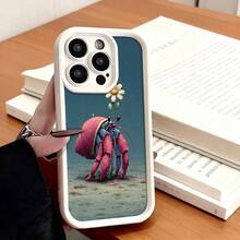 Cubierta de telefono con borde negro y diseño de erizo de mar rosa con flor para iPhone 14 Pro Max estética artística ideal para uso diario y oficina - Café integral - Ver 4