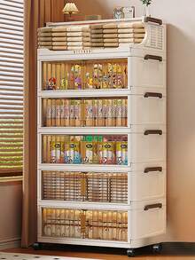1pc Foldable Plastic Double Door Storage Cabinet, Portable Wardrobe, Home Organizer For Living Room, Kitchen, Bathroom, Bedroom, Toy Storage, Snack Cabinet, Christmas & Halloween Gift - Clear - View 2