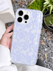 1 pezzo Custodia per telefono morbida e trasparente con motivo in pizzo bianco, antiscivolo, compatibile con iPhone 11/12/13/14/15/16 Pro Max, regalo romantico per matrimonio - Multicolore - Visualizzare 2