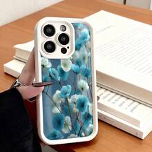Cubierta de teléfono con borde negro y diseño floral azul claro para iPhone 14 Pro Max estilo elegante para uso diario en oficina o hogar - Negro - Ver 3