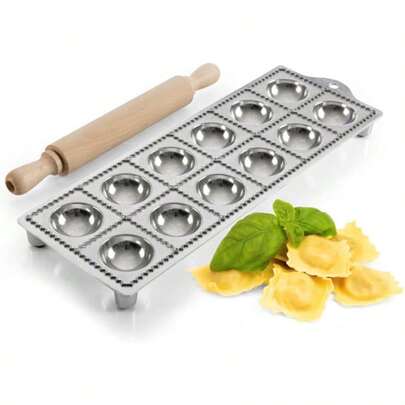 Ravioli Mold Pasta Cutter Makes 12 Round 2 Raviolis Easy To Use Stuffed Pasta Maker With Wood Roller And NonSlip Rubber Feet Made In Italy Kitchen Tools By
