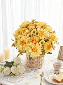 1/80 buc. Dalie, bujor, margaretă, flori artificiale din mătase de 30,5 cm, potrivite pentru buchete de mireasă DIY, petreceri, sufragerie, bucătărie, grădină, hotel, birou, Halloween, Ziua Recunoștinței, decorațiuni de Crăciun, coroane DIY, cadouri, centre de masă, decorațiuni de ziua de naștere, decor interior/exterior, flori artificiale din plastic pentru vază, decor de casă în stil rustic, nuntă boho. - Galben - Vizualizare 1