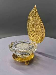 一套两件优雅金色铁艺大叶形烛台，适合浪漫婚礼和各种节日装饰，烛台，装饰烛托（不含蜡烛） - 彩色 - 查看 9