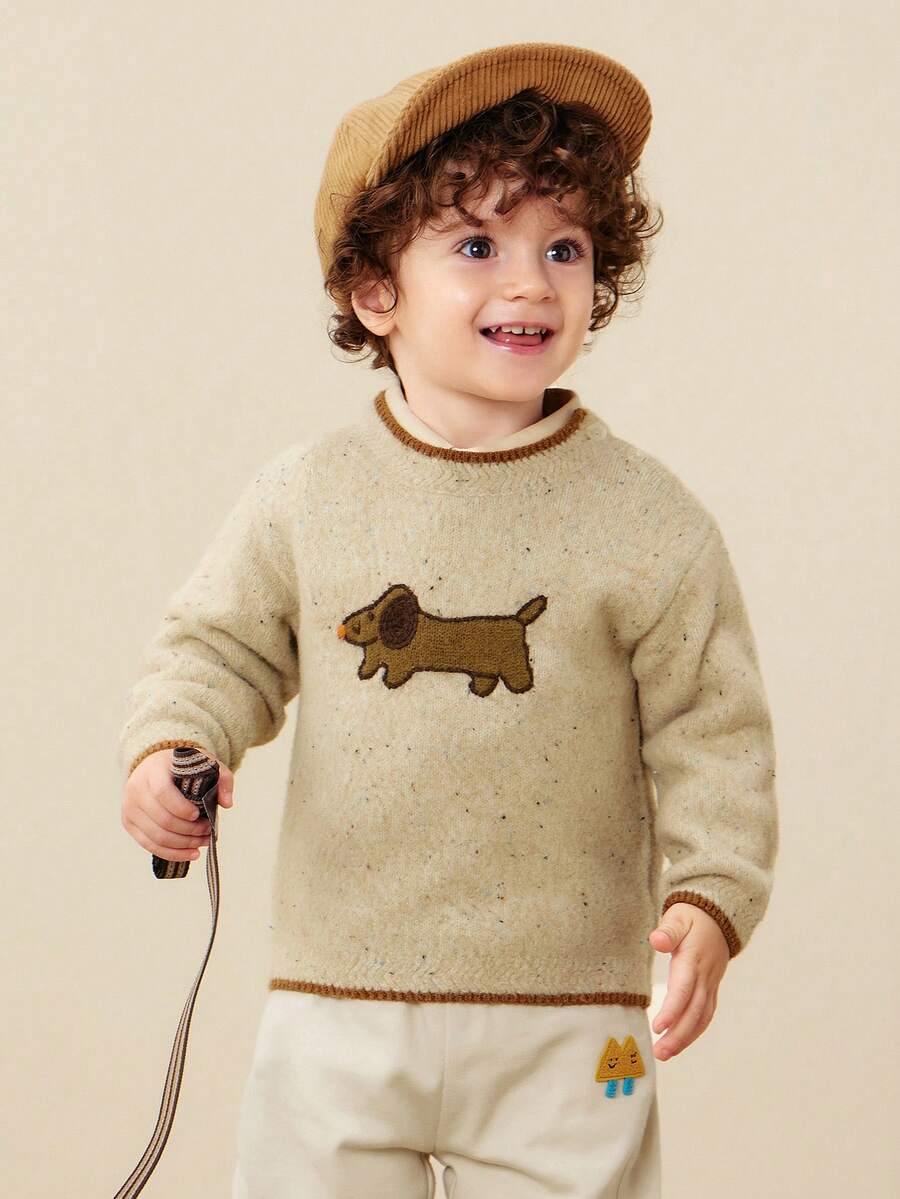 mini bala Kids Animal Knit Sweater Boys Girls Soft Jacquard Warm Pullover - Brown Tone - View 1
