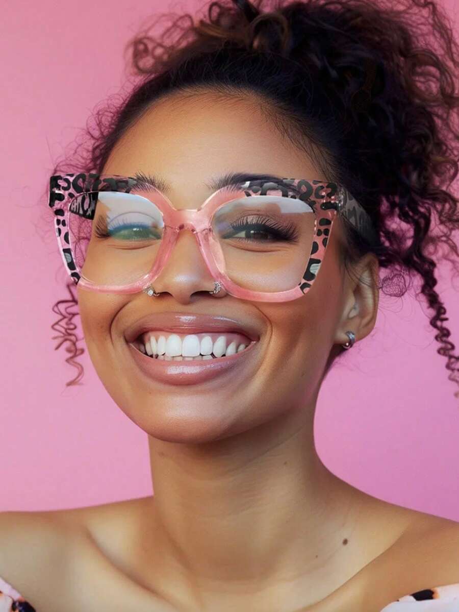 1 Pair Leopard Print Oversized Retro Personalized Transparent Eyeglasses, Oval Versatile Clear Lens - 02413-豹紋 - 查看 1