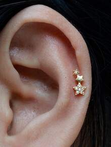 1pc Cubic Zirconia Star Hypoallergenic Cartilage Stud Earring For Women, Spiral Helix Standard Top Upper Lobe Conch Flat Ear Stud, Threaded Back, 20G Piercing Jewelry - A Pair Of Round Star  Earrings - View 3