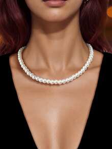 1條復古珠寶白珠鏈假珍珠項鍊女領子飾品日常派對珠寶