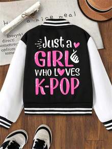 Girls' Jackets, Autumn And Winter, 3-12 Years Old Clothing, Heart-Shaped K-Pop Street Style 3D Printing, Mixed Ammonia Fabric, Comfortable And Soft, Suitable For Festival Parties, Creative Gifts, Daily Casual Wear, Halloween, Christmas - 黑色 - 查看 2