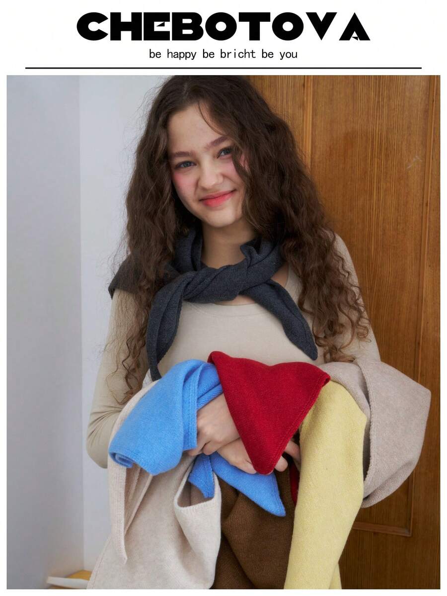 1pc Wool Blend Triangular Scarf, Versatile Accessory For Women, Suitable For All Seasons, Photography, Outings - Multicolor - View 1