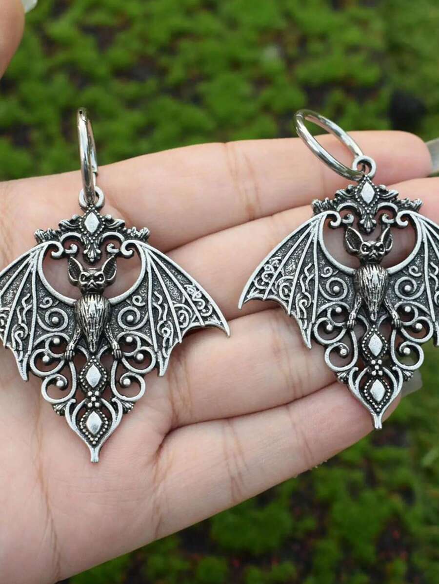 1 Cặp bông tai mặt dây chuyền hình dơi ma cà rồng bí ẩn phong cách Gothic, Trang sức dự tiệc cho nữ, Phụ kiện cặp đôi - bông tai - Xem 1