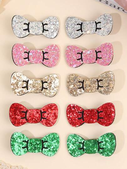 10个装多色亮片蝴蝶结发夹，适合女宝宝，闪亮亮片蝴蝶结发卡，亮片发饰，派对亮片刘海夹，甜美女宝宝发卡，婴儿发饰
