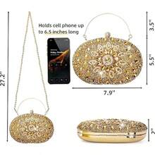 Women's Exquisite Quiet Luxury Elegant Glamorous Sparkly Crystal Rhinestone Evening Clutch - Glitter Wristlet Handbag With Detachable Chain For Wedding, Party, Prom, Date Night & Formal Events - Vàng - Xem 9