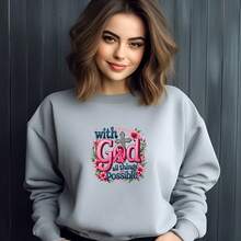1pc Iron On Heat Tranfers  Inspirational "With God, Anything Is Possible" Pink Floral Heat Transfer Decal - , Washable Plastic Decal For DIY T-Shirts, Hoodies, Jeans, Backpacks, Handbags, Pillow-Cases And Vintage Baseball Caps And Shirt Decals Printed & Shipped In USA - 彩色 - 查看 5