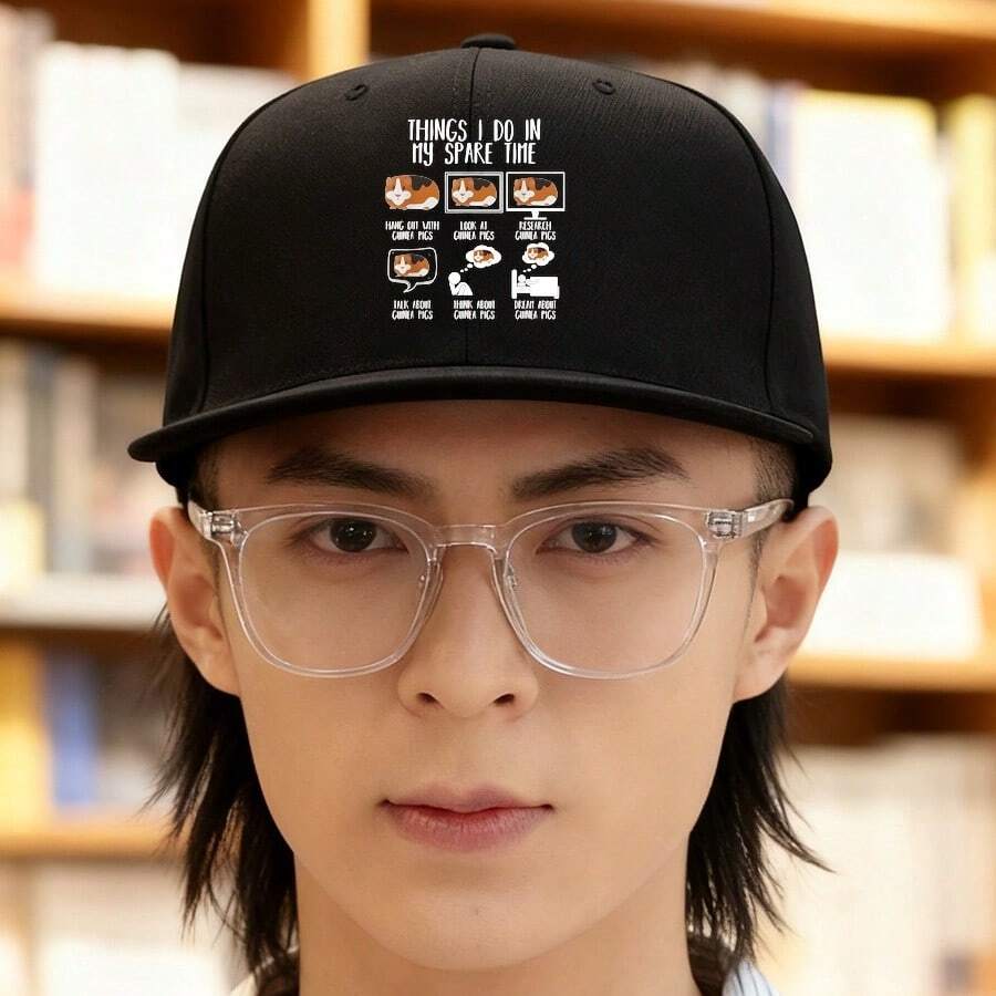 A fashionable and cool baseball cap in black with a "THINGS I DO IN MY SPARE TIME" design featuring a scaredy-cat unisex duckville cap ball cap low cap retro snapback small head around snapback cap sports breathable flat bill cap baseball cap fashionable duck cap snapback cap large head around Baseball cap visual haphop baseball cap graphic print low cap - ブラック - チェックする 1