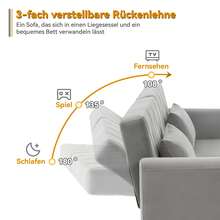 Small Sofa, Two-Seater Sofa, Sofa Bed, Sofa Bed With Sleep Function, Velvet Fabric Sofa Bed, Suitable For Living Room, Bedroom, Home Theater, Guest Room. - Grey - View 7