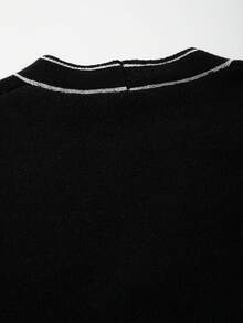 Men's V-Neck Button Striped Knit Cardigan Jacket, Casual Loose Streetwear, Suitable For Spring, Autumn, Winter - Black - View 5