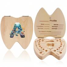 Wooden Teeth Box Tooth Storage Holder Replacement Teeth Collection Organizer Fairy-Themed Design Tooth Information Recordhood Growth Keepsake Christmas & Birthday Gifts For Initial Name 26 Letters Pattern - Yellow - View 11