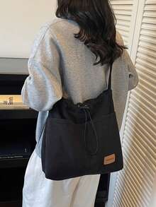 Fashionable Tote Shoulder Bag For Women, Contrast Color, Versatile For Commuting And - Black - View 6