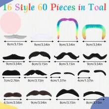 60 PCS Mustaches Self Adhesive Novelty Moustache Beard Funny Mustaches Stickers Costumes Halloween Party Role Playing Multicolored - 1 - View 7