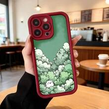 Cubierta de teléfono con borde negro y diseño de bosque verde con conejo blanco para uso diario en cafeterías Aplicable a los teléfonos de la serie Apple y Galaxy - Negro - Ver 5