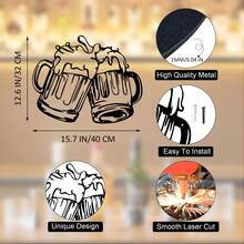 1 pezzo Insegna da parete in metallo astratto per bicchiere da vino, decorazione da parete per bar e esterni, regalo per amanti del vino, cartello per bevande, tempo di bere, decorazione per la cucina, decorazione per la casa, decorazione per la stanza, decorazione da parete - nero - Visualizzare 15