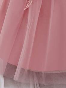 Vestido de Princesa con Lazo y Flor de Malla para Niñas Bebé, Adecuado para Fiesta de Niña de Flores, Patrón Floral de Tela con Corte Aleatorio, Diadema No Incluida - Rosa vieja - Ver 9