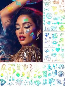 4 Sheets Laser Bachelorette Tattoos Temporary Kiss Tattoos Glitter Tattoos Waterproof Kiss Stickers For Adults Valentines Day Wedding Ceremony Festival Party Accessories - Multicolor - View 9