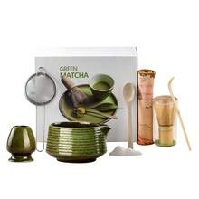 Matcha Whisk Set,(8Pcs) Includes Ceramic Matcha Bowl, Whisk, Holder, Scoop And Spoon, Rest, Sifter, Tea Towel,Traditional Tea Ceremony Set Gift - Dark Green - View 1