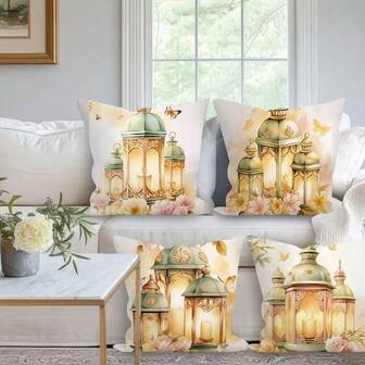 4 st dekorativa örngott med guldstjärna, måne och slott, 45x45 cm, lämpliga för Eid Al-Fitr och Eid Al-Adha-dekorationer