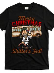 Merry Christmas Shitters Full Ugly T Shirt Same Style For Men And Women 2025 Summer Short-Sleeved Printed T-Shirt Pure Cotton 220G - 黑色 - 查看 1