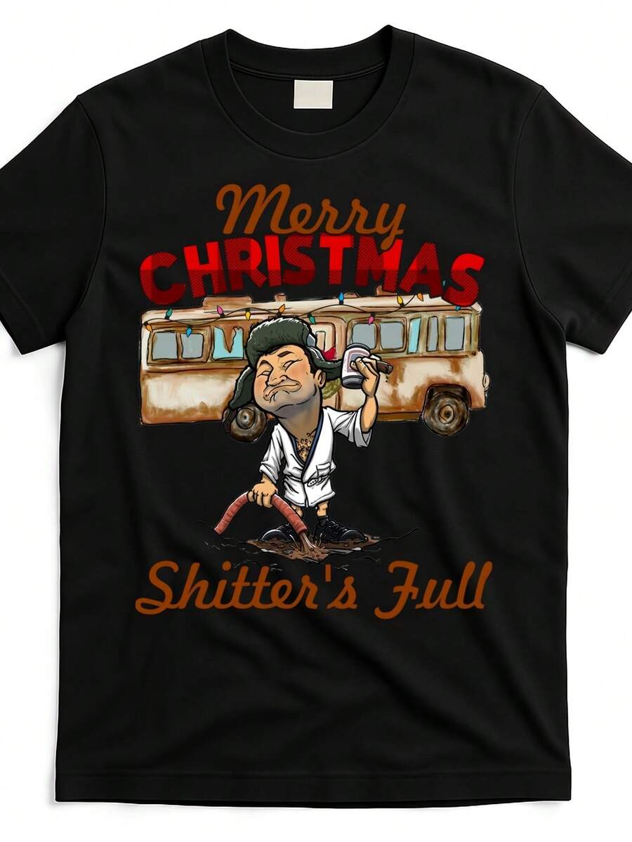 Merry Christmas Shitters Full Ugly T Shirt Same Style For Men And Women 2025 Summer Short-Sleeved Printed T-Shirt Pure Cotton 220G - 黑色 - 查看 1