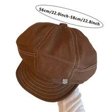 Boina de color liso de moda para mujer, gorro de artista, boina de pintor para viajes, compras y fiestas. - marrón - Ver 2