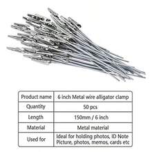 50PCS Metal Wire Alligator Clamp Long-Tailed Alligator Clip Clasp Place Card Holder Table Number Holder For DIY Card Note Photo Picture Menu Memo Clip Party Wedding Clay And Cake Decor 6inch/150mm - Bạc - Xem 3