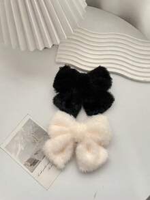1pc Fluffy Solid Color Plush Big Bow Hair Clip Barrette Hairpin For Daily Wear, Autumn/Winter Valentine's Day Valentines, Winter Outfit For Women, Bows, Cute, Hair Accessories, Head Accessories, Claw Clips - Multicolor - View 11